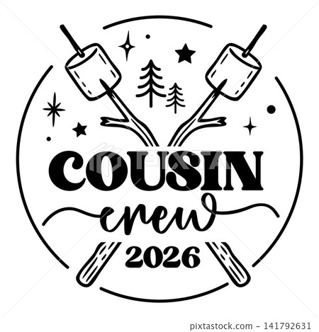 Cousin Crew 2026 camping themed design. Cousin Crew 2026 camping themed design. 141792631