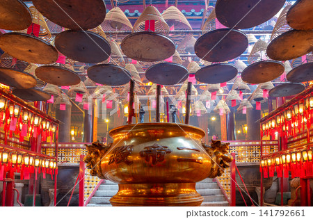 Ritual Bowl and Lanterns Inside a Buddhist Temple Ritual Bowl and Lanterns Inside a Buddhist Temple 141792661