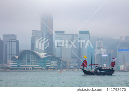 Hong Kong Convention and Exhibition Centre on the Foggy Waterfront and the Old Ship Hong Kong Convention and Exhibition Centre on the Foggy Waterfront and the Old Ship 141792670