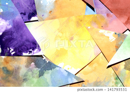 Triangle cut paper with paint splatters abstract rainbow background paint creative shapes Triangle cut paper with paint splatters abstract rainbow background paint creative shapes 141793531