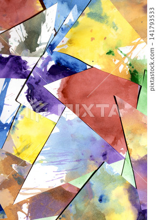Triangle cut paper with paint splatters abstract rainbow background paint creative shapes Triangle cut paper with paint splatters abstract rainbow background paint creative shapes 141793533