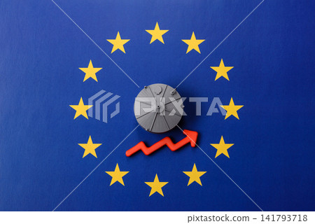 Liquefied gas storage tanks set against the EU flag as a background for your design Liquefied gas storage tanks set against the EU flag as a background for your design 141793718