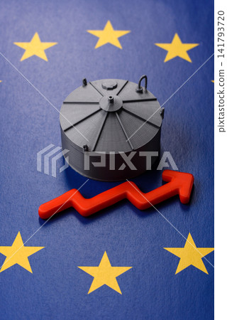 Liquefied gas storage tanks set against the EU flag as a background for your design Liquefied gas storage tanks set against the EU flag as a background for your design 141793720