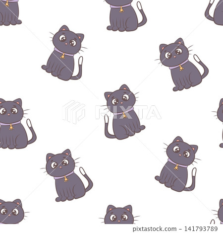 Vector seamless pattern with cute black cats Vector seamless pattern with cute black cats 141793789
