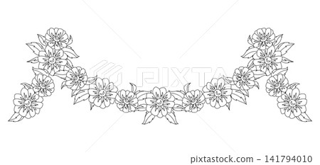 Flower garland with linear daisy. Background with beautiful decorative summer flowers. Flower garland with linear daisy. Background with beautiful decorative summer flowers. 141794010