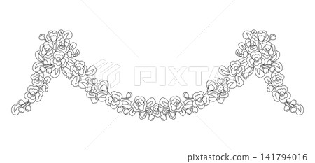 Flower garland with linear pansies. Background with beautiful decorative summer flowers. Flower garland with linear pansies. Background with beautiful decorative summer flowers. 141794016