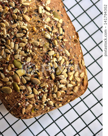 Detailed View Of Homemade Keto Bread Seed Crust Detailed View Of Homemade Keto Bread Seed Crust 141794302