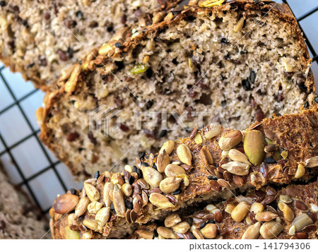 Cut Keto Bread Pieces With Mixed Seed Crust Cut Keto Bread Pieces With Mixed Seed Crust 141794306