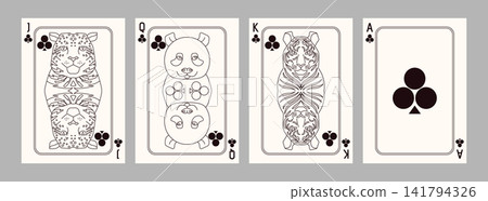 Clubs suit playing card set with animal characters Clubs suit playing card set with animal characters 141794326