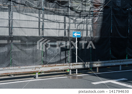Painting construction site with scaffolding erected Painting construction site with scaffolding erected 141794630
