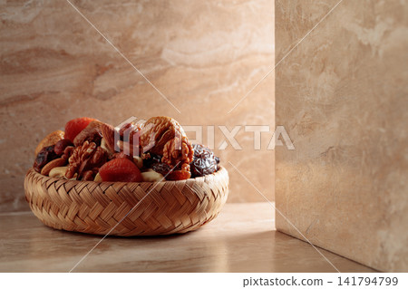 Mix of dried fruits and nuts. Mix of dried fruits and nuts. 141794799