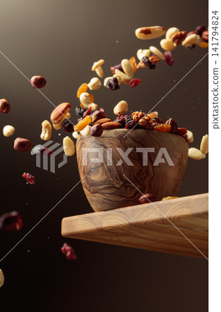 Flying dried fruits and nuts. Flying dried fruits and nuts. 141794824