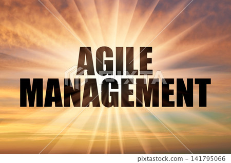Agile Management Conceptual Phrase On Golden Sunset Sky With Sun Beams Agile Management Conceptual Phrase On Golden Sunset Sky With Sun Beams 141795066