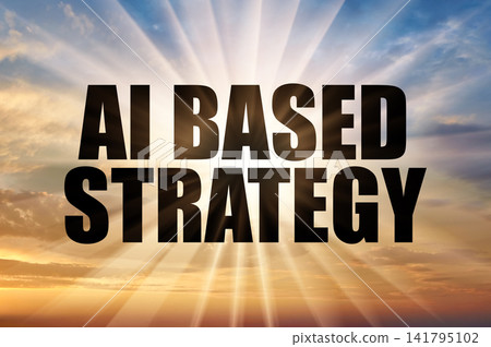 AI Based Strategy Concept over Warm Golden Sunset Sky with Rays AI Based Strategy Concept over Warm Golden Sunset Sky with Rays 141795102