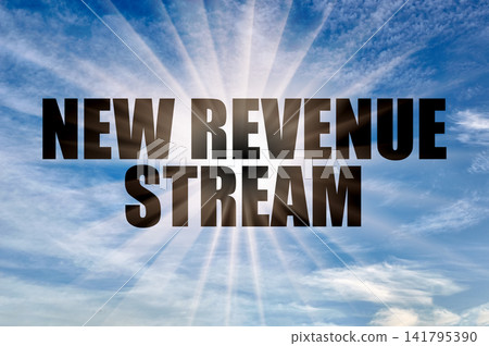 New revenue stream conceptual text against a bright blue daytime sky with sun rays New revenue stream conceptual text against a bright blue daytime sky with sun rays 141795390