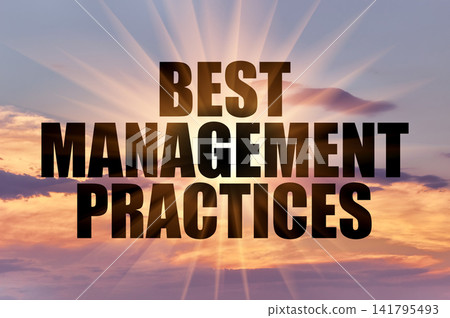 Best management practices phrase on a purple and golden evening sky 141795493