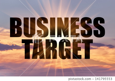 Business target conceptual phrase on a beautiful golden sunset sky with sun Business target conceptual phrase on a beautiful golden sunset sky with sun 141795553