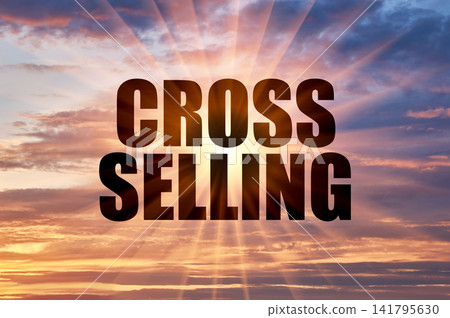 Cross selling text against golden sun rays in evening sky 141795630