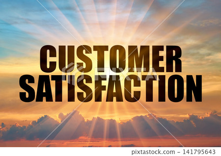 Customer satisfaction text against glowing sunset sun rays Customer satisfaction text against glowing sunset sun rays 141795643