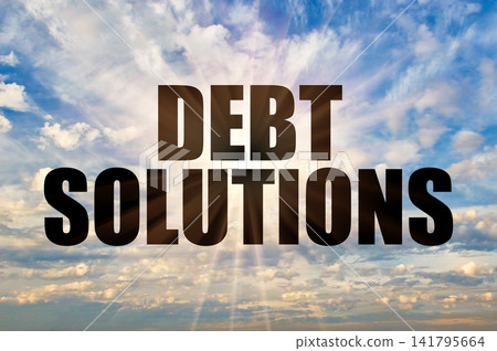 Debt solutions text against bright sun rays and clouds Debt solutions text against bright sun rays and clouds 141795664