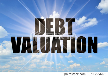Debt valuation text against bright sun rays in clear sky 141795665