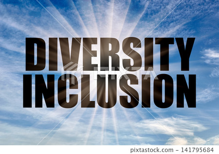 Diversity inclusion text against bright sun rays in blue sky 141795684