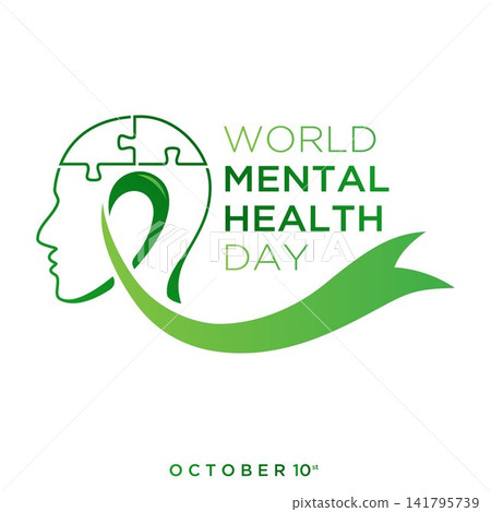 World Mental Health Day featuring a human head silhouette with puzzle pieces and an awareness ribbon World Mental Health Day featuring a human head silhouette with puzzle pieces and an awareness ribbon 141795739