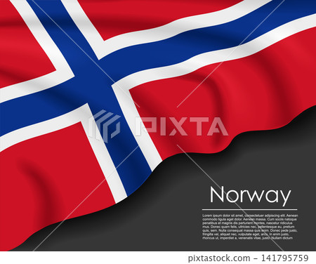 Norwegian waving flag template for national day or travel concept. Vector illustration. Norwegian waving flag template for national day or travel concept. Vector illustration. 141795759
