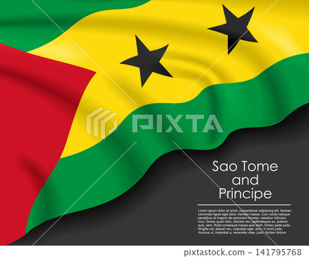Sao Tome and Principe waving flag template for national day or travel concept. Vector illustration. Sao Tome and Principe waving flag template for national day or travel concept. Vector illustration. 141795768