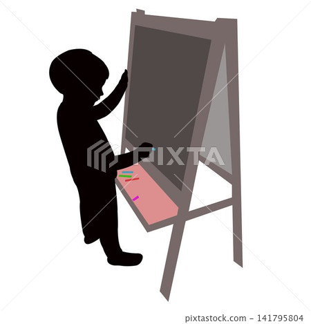 a boy writing on board, silhouette vector a boy writing on board, silhouette vector 141795804