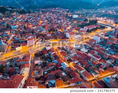 Flight over city Burdur in evening. Turkey Flight over city Burdur in evening. Turkey 141796375