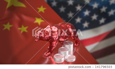 Red Bear Market Between China and United States Economies 3d render. Red Bear Market Between China and United States Economies 3d render. 141796503