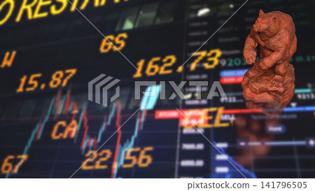 Powerful Bear Symbol Over Global Stock Market Trading Screens 3d render. Powerful Bear Symbol Over Global Stock Market Trading Screens 3d render. 141796505