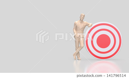 Confident Businessman Standing Beside a Successful Target 3d render. Confident Businessman Standing Beside a Successful Target 3d render. 141796514