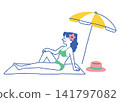 A woman enjoying a vacation at a tropical resort_color 141797082