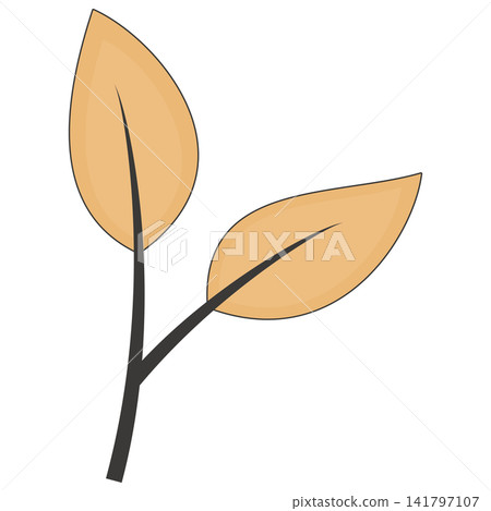 Flat style sticker illustration of two beige dried leaves on a branch isolated on transparent background. Botanical fall foliage vector graphics for autumn project decorative asset. 141797107