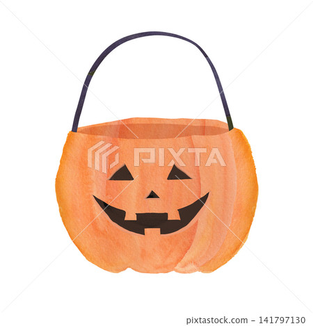 A Halloween pumpkin candy container painted in watercolor. A Halloween pumpkin candy container painted in watercolor. 141797130