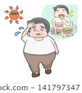 An obese man who appears to be suffering from heatstroke. 141797347