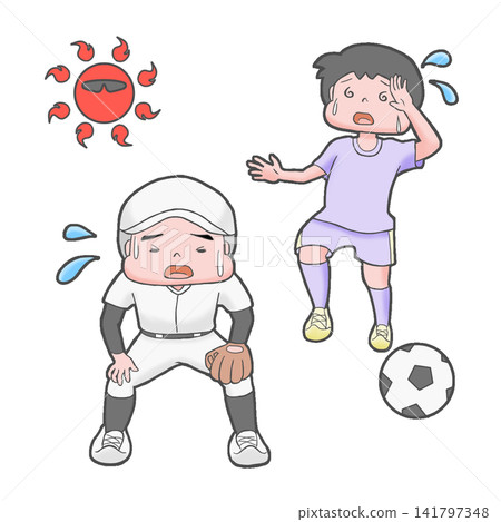 一名正在運動的年輕人似乎中暑了。 一名正在運動的年輕人似乎中暑了。 141797348