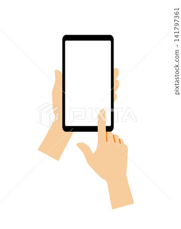 Illustration of a tablet and a hand operating it 141797361