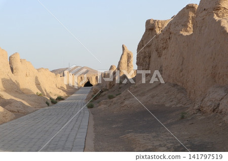Jiaohe Ancient City, one of the famous landmarks in Turpan, Xinjiang Uyghur Autonomous Region, China's Silk Road. Jiaohe Ancient City, one of the famous landmarks in Turpan, Xinjiang Uyghur Autonomous Region, China's Silk Road. 141797519