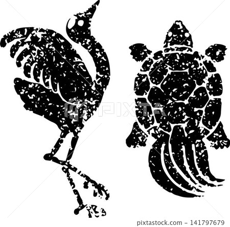 Crane and Turtle - Woodblock Print, Stamp, Hand-Painted, New Year's Greeting, Lucky Charm, Design, Decoration, Japanese Style, Japanese Pattern, Modern, Illustration, Material Crane and Turtle - Woodblock Print, Stamp, Hand-Painted, New Year's Greeting, Lucky Charm, Design, Decoration, Japanese Style, Japanese Pattern, Modern, Illustration, Material 141797679
