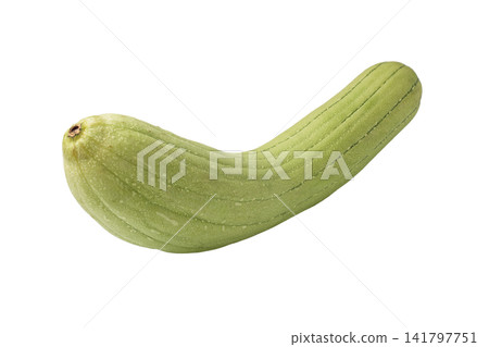 PNG image of a fresh, thick loofah that has been cut out, photographed from an oblique angle above. 141797751