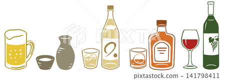 木版畫風格的酒精飲料（彩色） 141798411