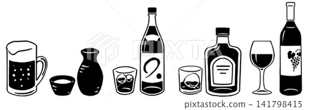 Printmaking-style alcoholic beverages (monochrome) Printmaking-style alcoholic beverages (monochrome) 141798415