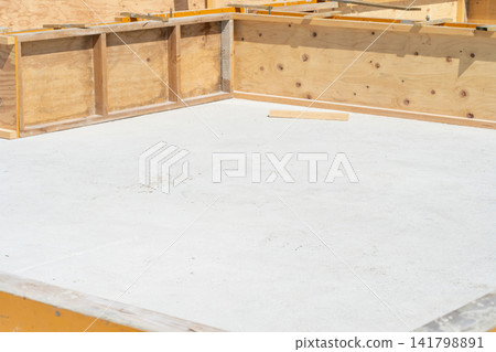 Construction of the foundation of a house, slab foundation, concrete, and concrete floor Construction of the foundation of a house, slab foundation, concrete, and concrete floor 141798891