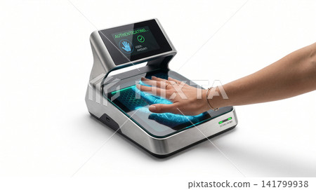 Hand scanning on advanced biometric identity identification terminal with biometric identification security terminal technology identity verification authentication electronic business Hand scanning on advanced biometric identity identification terminal with biometric identification security terminal technology identity verification authentication electronic business 141799938