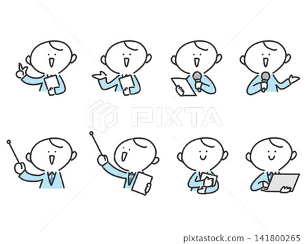 Cute hand-drawn business man set for presentations, speeches, explanations, and microphones. Cute hand-drawn business man set for presentations, speeches, explanations, and microphones. 141800265