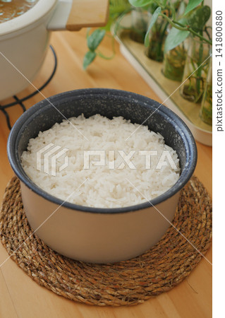 Rice cooked and ready for serving in a kitchen 141800880