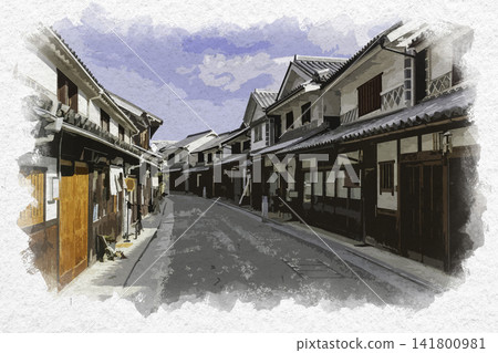Watercolor style painting of Honmachi Street in the Kurashiki Bikan Historical Quarter, Kurashiki City, Okayama Prefecture Watercolor style painting of Honmachi Street in the Kurashiki Bikan Historical Quarter, Kurashiki City, Okayama Prefecture 141800981